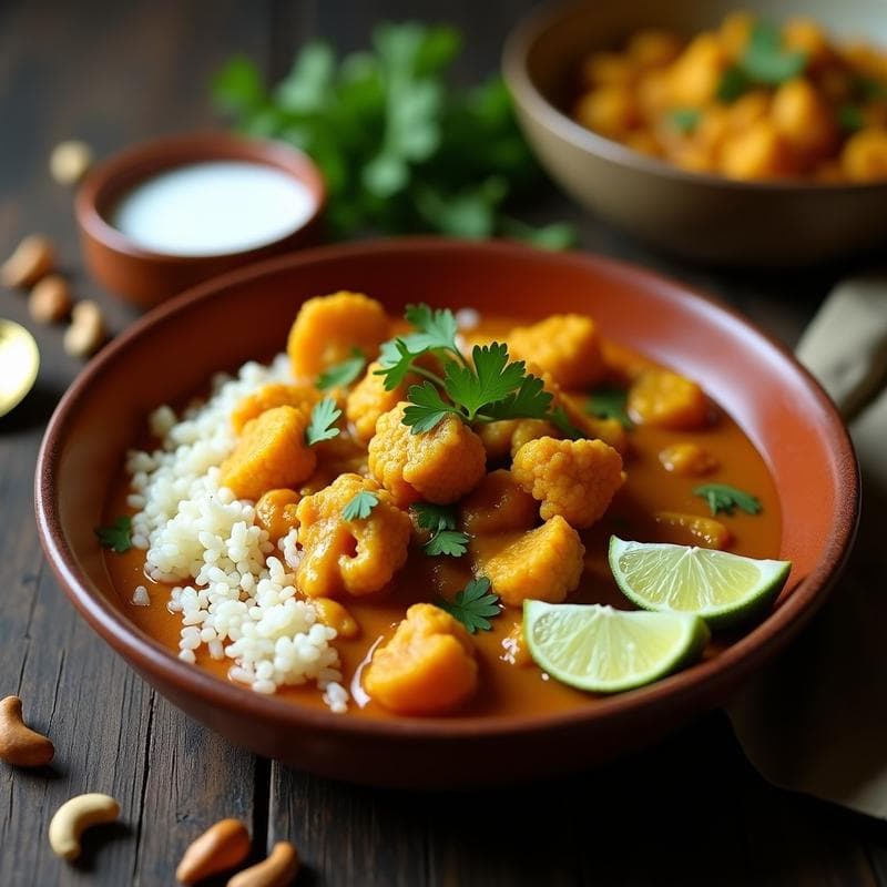 Curry de Coliflor y Anacardos: Receta Vegana en Olla Lenta con Salsa de Tamarindo
