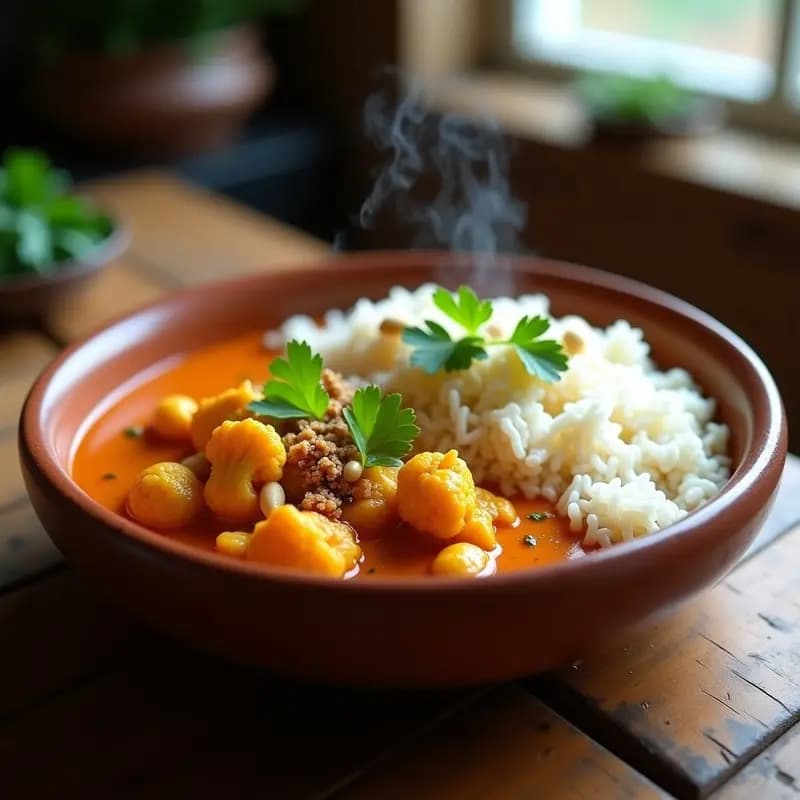 Пндаль Индийский с Цветной Капустой и Кокосом: Curry Indio de Coliflor Vegano y Cremoso
