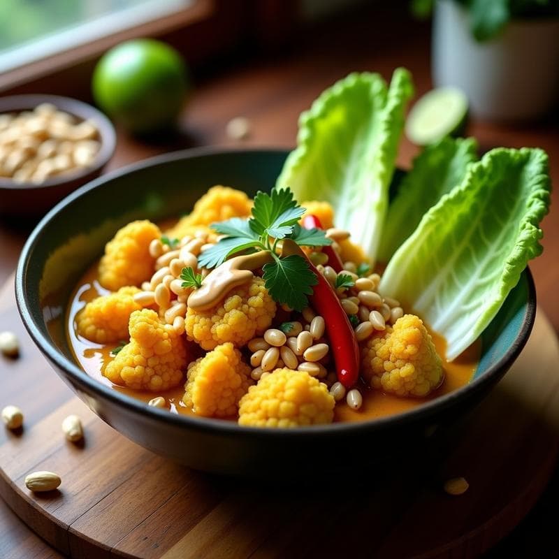 Curry de Coliflor y Lechuga con Salsa de Cacahuete: Receta Vegana en Olla Express con Toque Tailandés