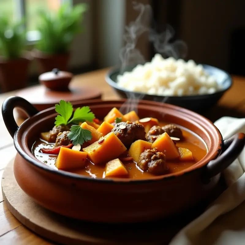 Curry de Cordero y Batata: Estofado Indio con Especias Aromáticas en Olla