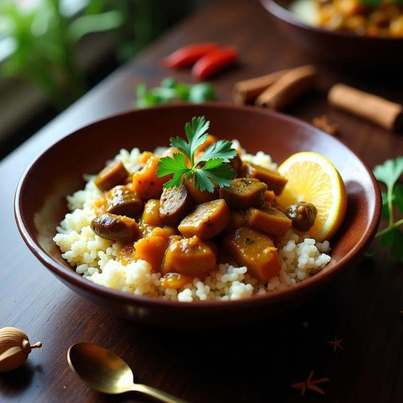 Curry de Cordero con Berenjenas y Arroz de Coliflor: Receta India Keto en Olla Express