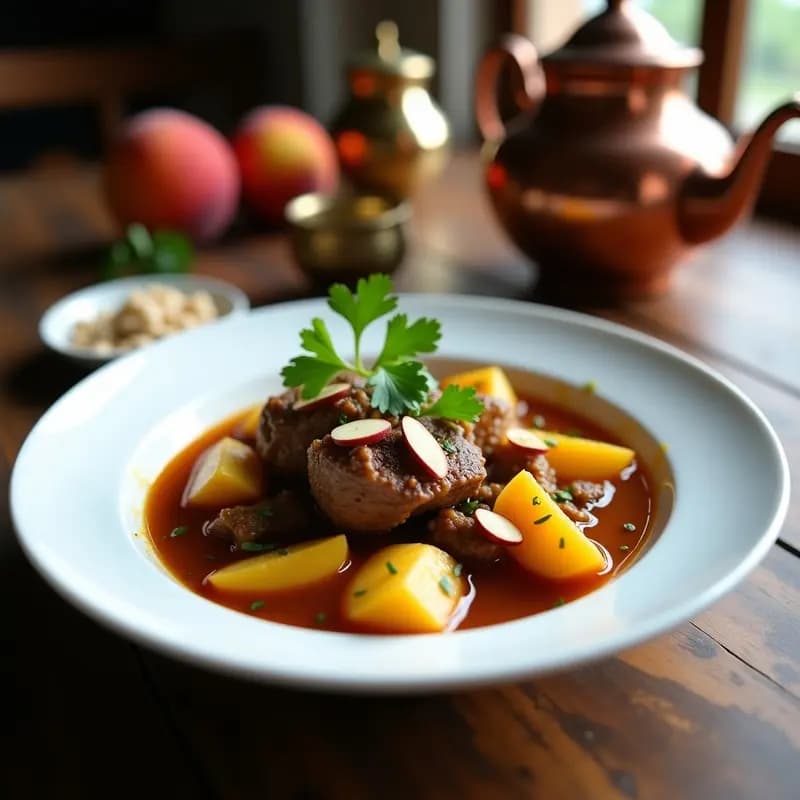 Curry de Cordero con Duraznos y Almendras: Receta Iraní Dulce-Salada en Olla Lenta