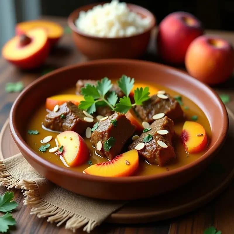 Curry de Cordero con Duraznos y Almendras: Receta Persa Dulce y Especiada