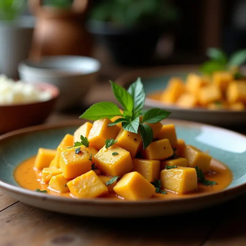 Curry de Flor de Calabaza y Tofu Ahumado: Receta Tailandesa en Olla Lenta