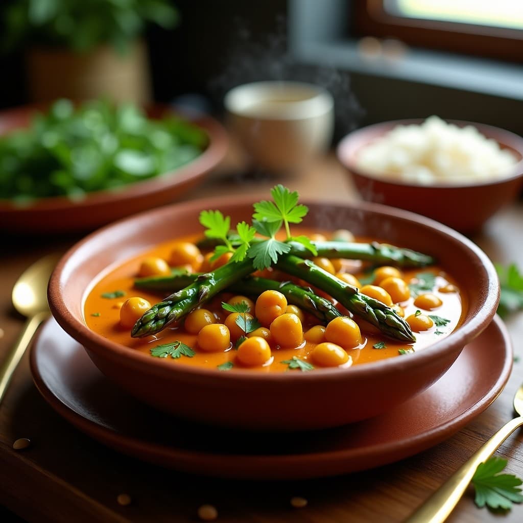 Curry de Garbanzo Negro y Espárragos Verdes: Receta India en Olla Express