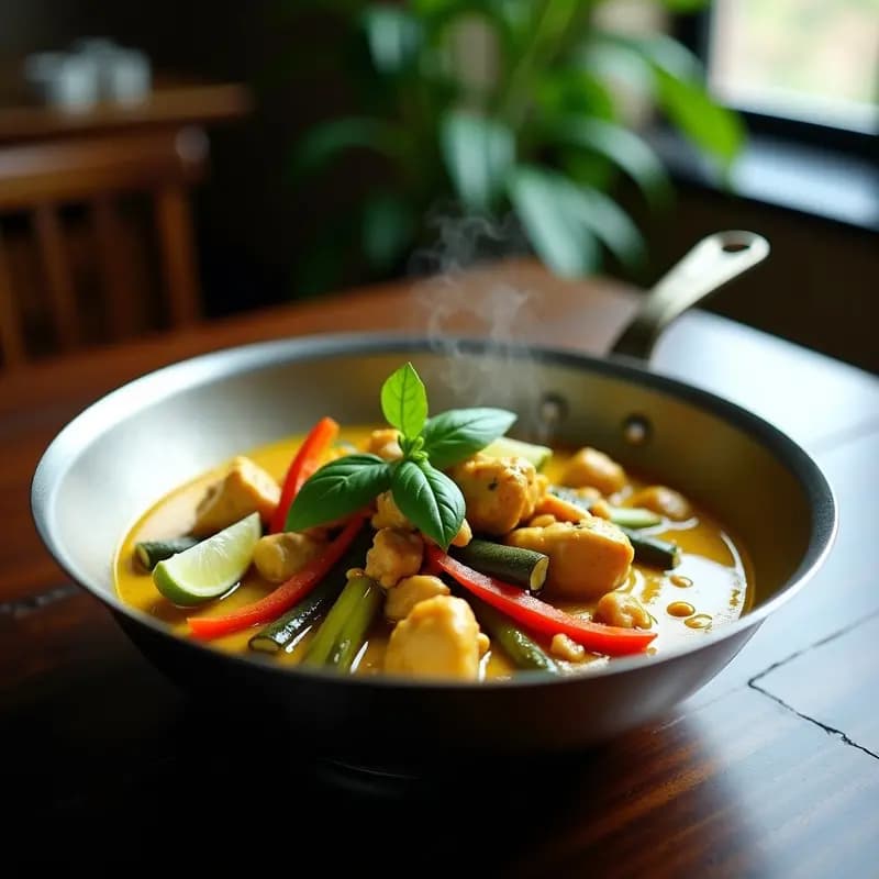 Curry Greenwood con Pollo y Verduras: Receta Tailandesa Picante y Aromática en 30 Minutos