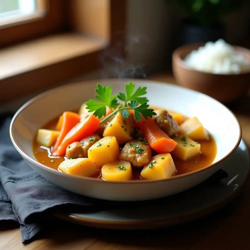 Curry Japonés de Pollo y Patata con Zanahoria y Miel: Receta Casera y Reconfortante