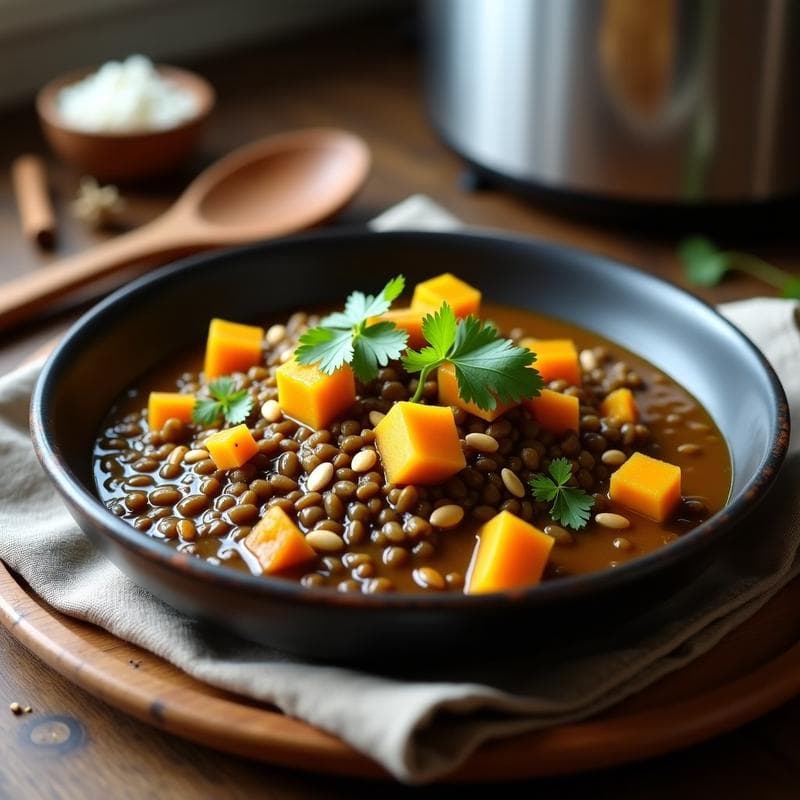 Curry de Lentejas Negras y Calabaza: Receta Vegana en Olla Lenta y Reconfortante
