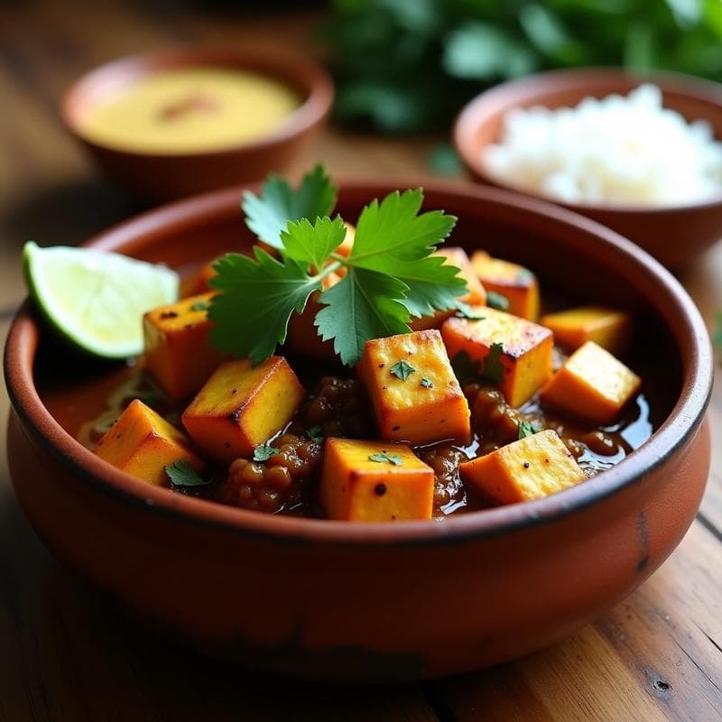 Curry Negro de Trinidad con Tofu: Receta en Airfryer con Toque Exótico en 25 Minutos