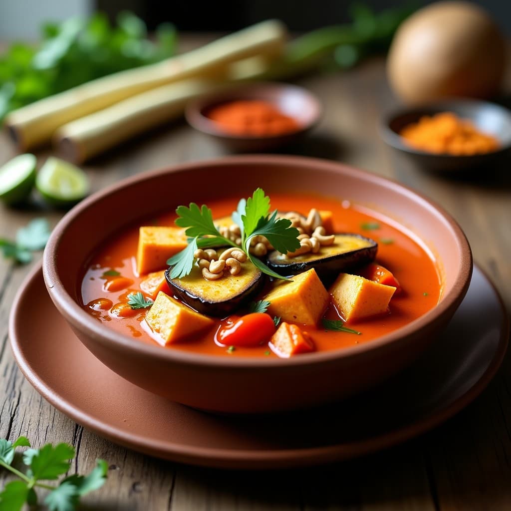 Curry Rojo de Berenjena y Tempeh: Receta Tailandesa Keto en Olla Lenta