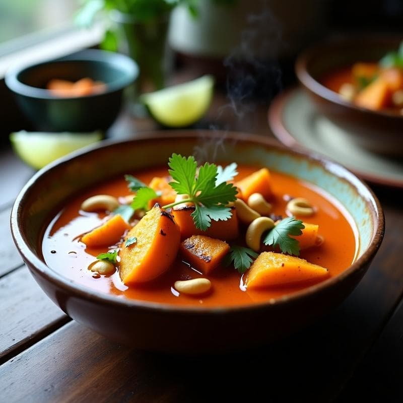 Curry Rojo de Calabaza y Anacardos: Receta Tailandesa en Olla Lenta Vegana