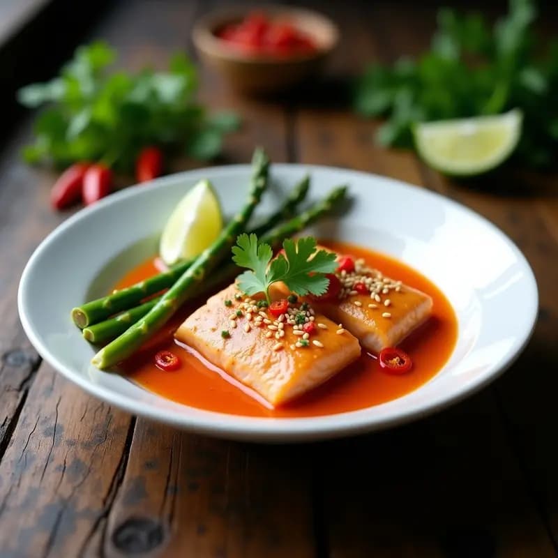 Curry Rojo Tailandés con Salmón y Espárragos: Receta Picante y Omega-3 en 25 Minutos