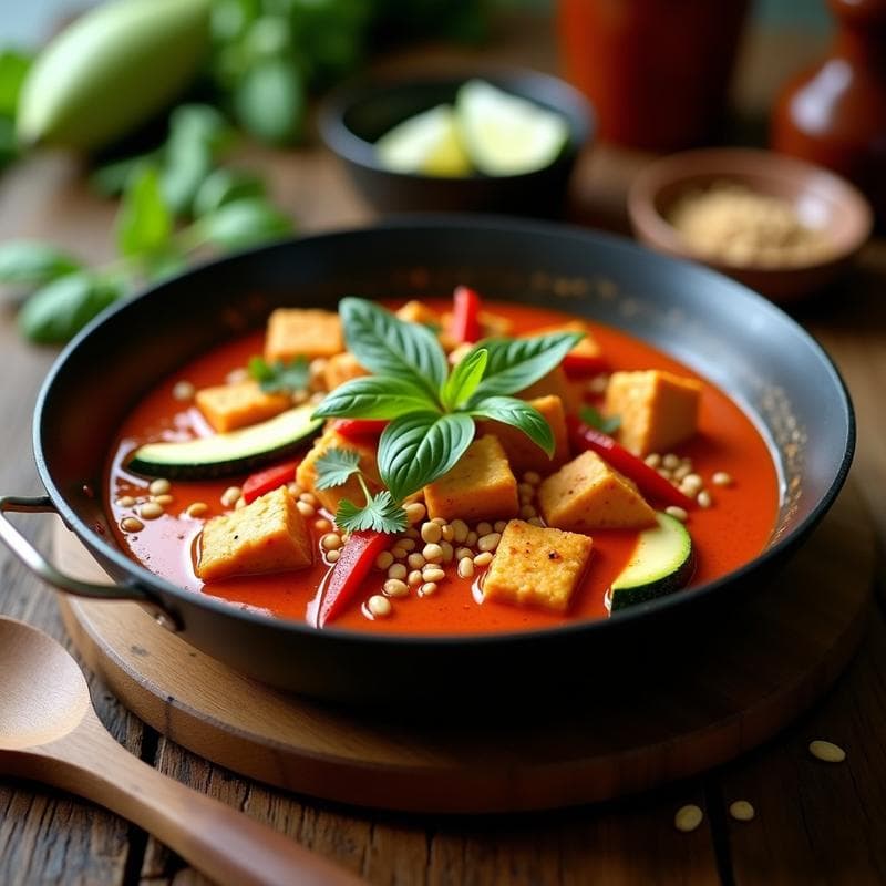 Curry Rojo Tailandés con Calabacín y Tempeh: Receta Vegana y Proteica en 20 Minutos