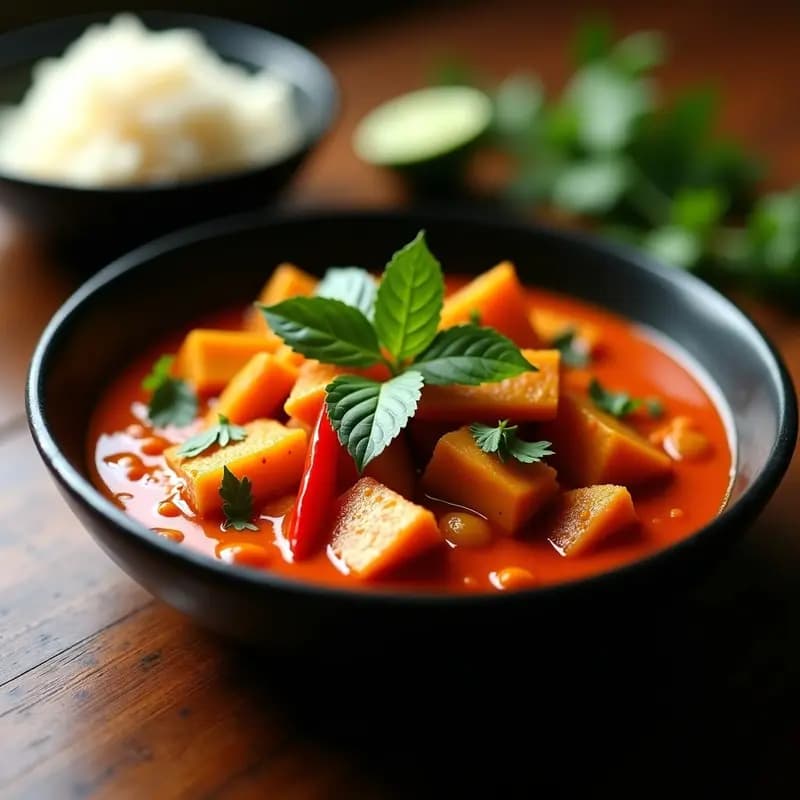 Curry Rojo Tailandés con Calabaza y Tempeh: Platos Principales Vegano y Alta en Hierro