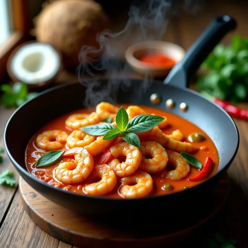 Curry Rojo Tailandés con Camarones y Bambú: Receta en Wok Alta en Omega-3