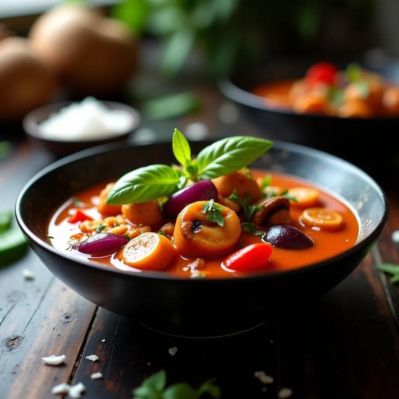 Curry Rojo Tailandés con Hongos Shitake: Receta en Airfryer Ultraaromática en 25 Minutos