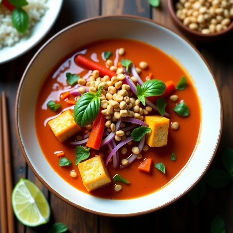 Curry Rojo Tailandés con Tofu Crujiente: Receta en Airfryer Fácil y Rápida