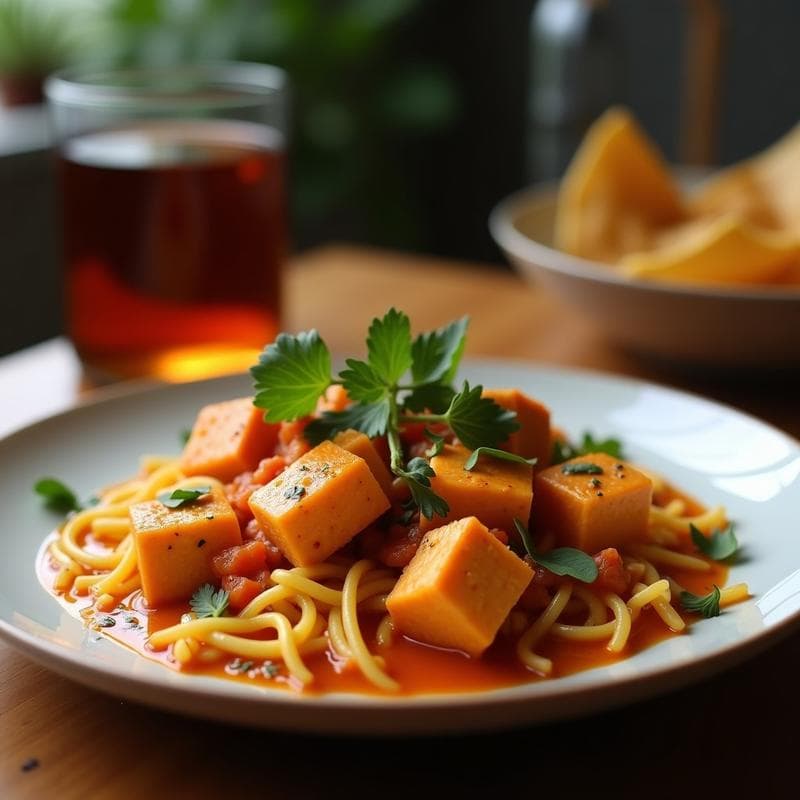 Curry Rojo Tailandés con Tofu y Espinacas: Receta en Ollas Superpuestas en 25 Minutos