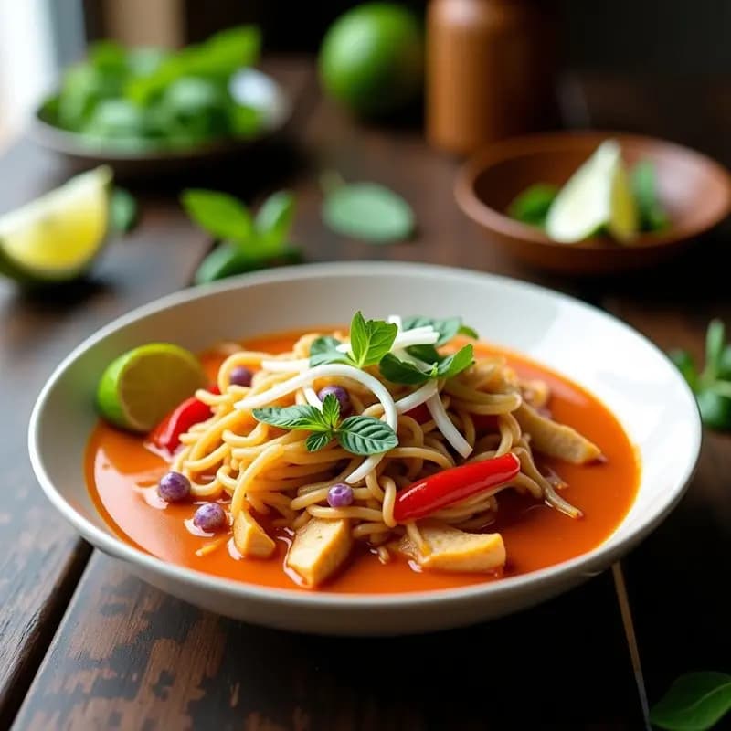 Curry Rojo Tailandés con Fideos Vermicelli de Arroz: Receta Authentica en 30 Minutos