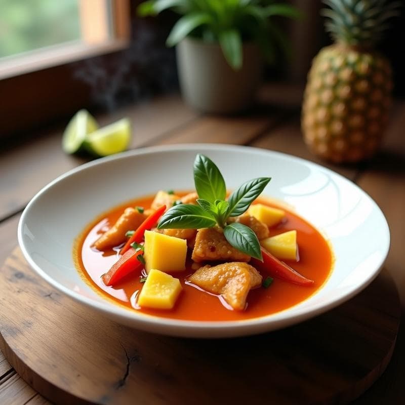 Curry Rojo Tailandés con Piña y Pimiento: Receta Alta en Vitamina C y Antioxidantes en 25 Minutos
