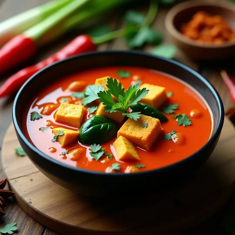Curry Rojo Vegano con Tofu y Espinacas: Receta en Airfryer y Ultracremosa