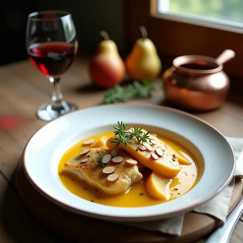 Curry Roquefort con Manzana y Peras al Vino: Receta Francesa Gourmet en 40 Minutos
