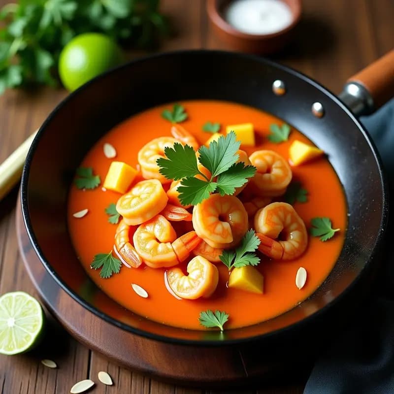 Curry Tailandés de Camarones y Piña: Receta Dulce y Picante en Wok