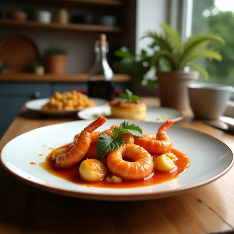 Curry tailandés rojo con gambas y lechuga de mar: Receta Picante y Marina