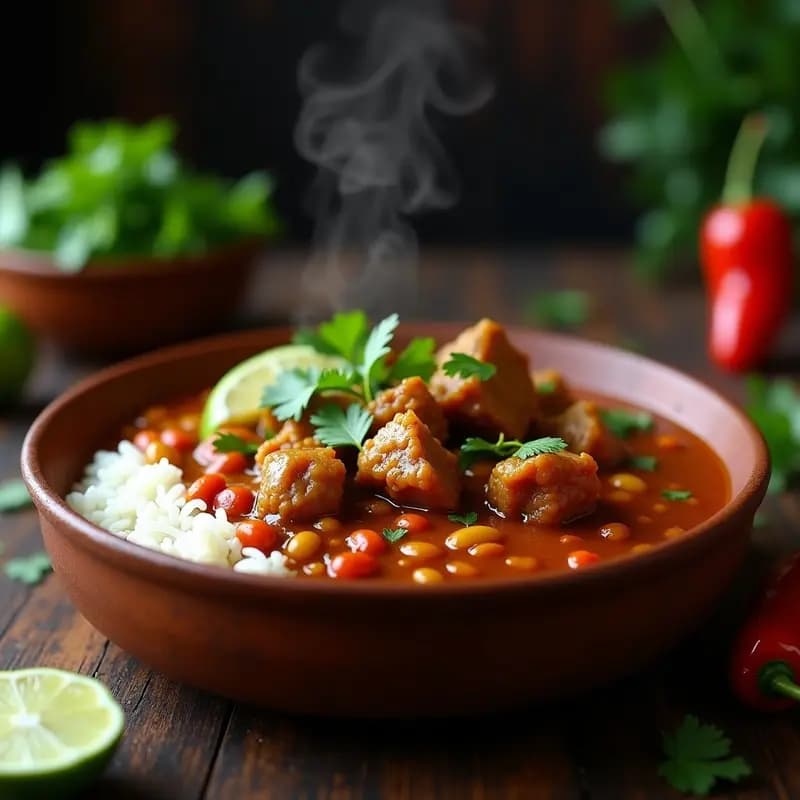 Curry tails de Cerdo Jamaiquino: Estofado Picante con Arroz y frijoles