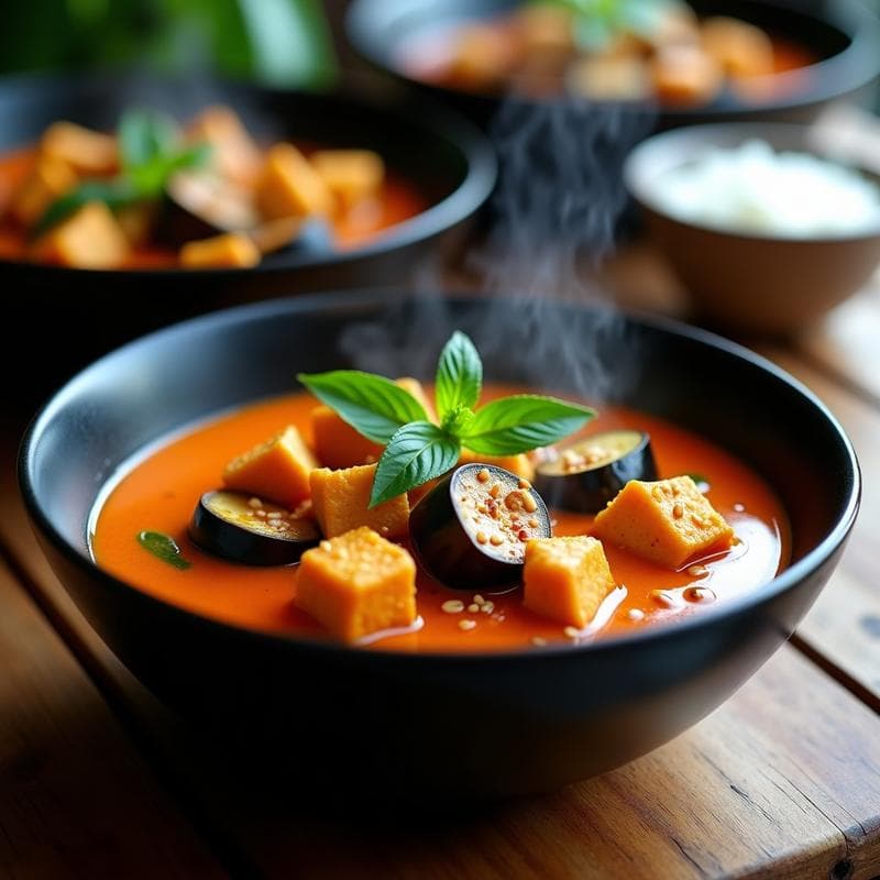 Curry Tailandés de Berenjena y Tofu en Airfryer: Receta Vegana y Rápida en 20 Minutos
