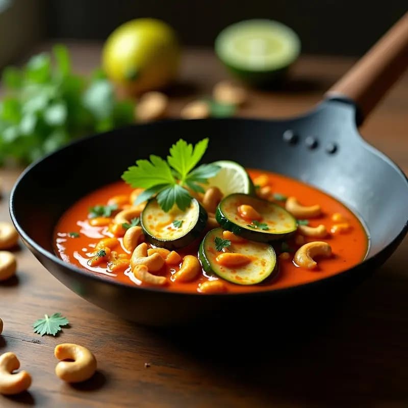 Curry Thai de Calabacín y Anacardos: Receta en Wok Sin Gluten y Vegana