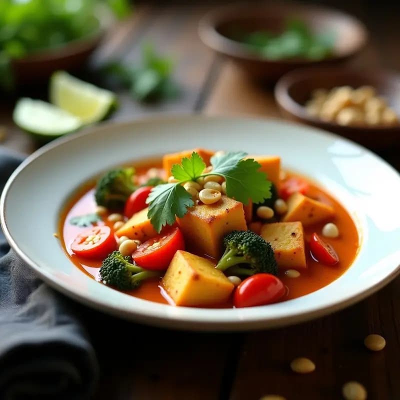 Curry Tailandés de Verduras y Tofu: Receta Rápida y Alta en Proteína en 25 Minutos