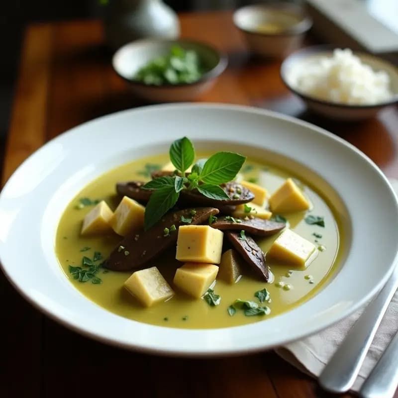 Curry Verde Tailandés con Verniegas y Tofu: Receta en Cocolate de Coco Sin Gluten