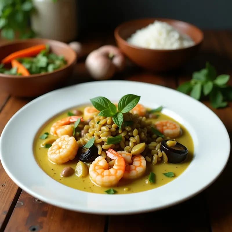 Curry Verde Tailandés con Camarones y Aubergina: Receta Picante y Aromática en 25 Minutos
