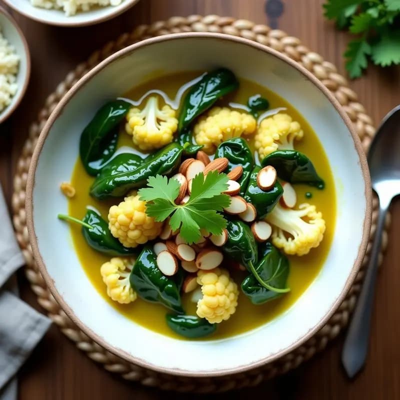 Curry Verde Tailandés con Coliflor y Espinacas: Receta Sin Lácteos y Baja en Carbohidratos
