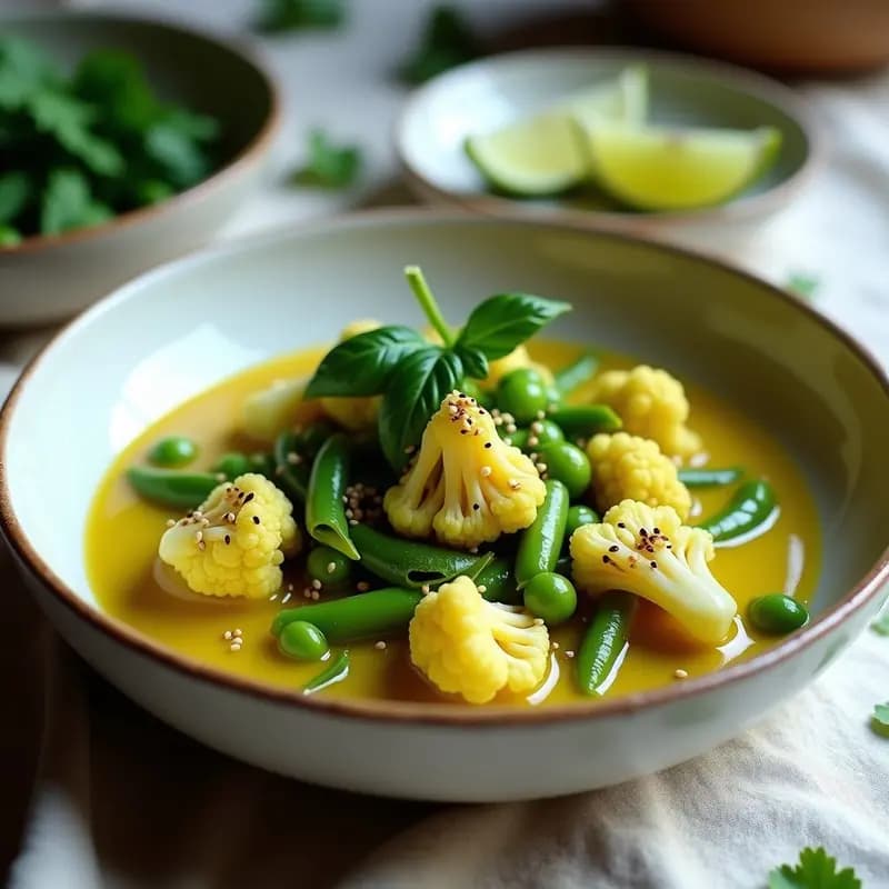 Curry Verde de Coliflor y Guisantes: Receta Tailandesa Ligera y Sin Lácteos