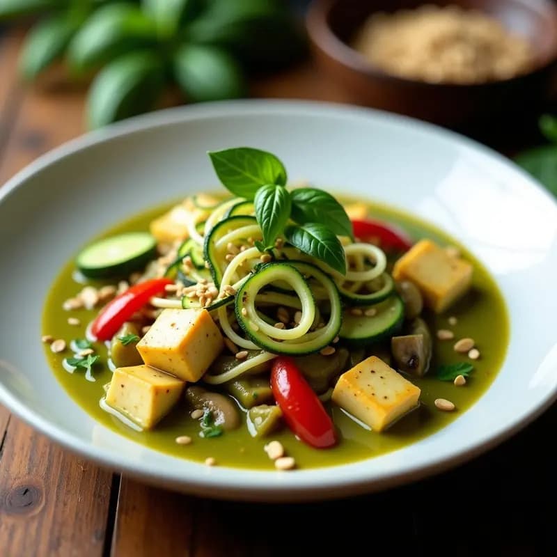 Curry Verde Tailandés con Espaguetis de Calabacín: Receta Vegana y Baja en Carbohidratos