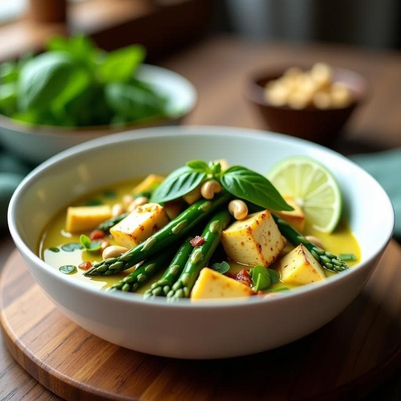 Curry Verde de Espárragos Trigueros y Tofu: Receta Tailandesa Keto en Olla Express