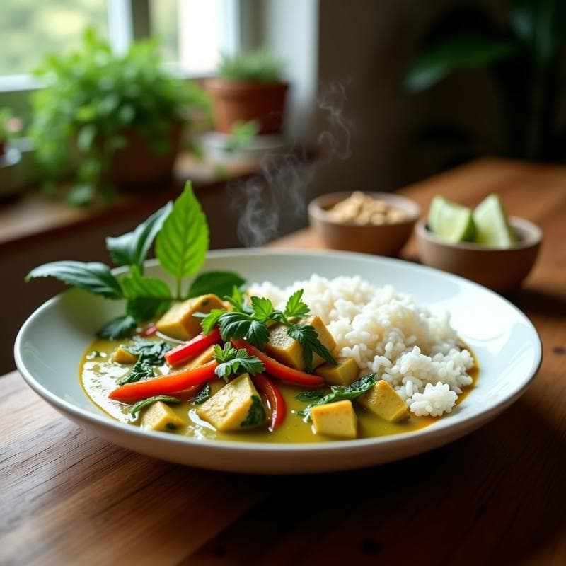 Curry Verde con Espinacas y Tofu: Receta en Thermomix Ultracremosa y Alta en Proteína