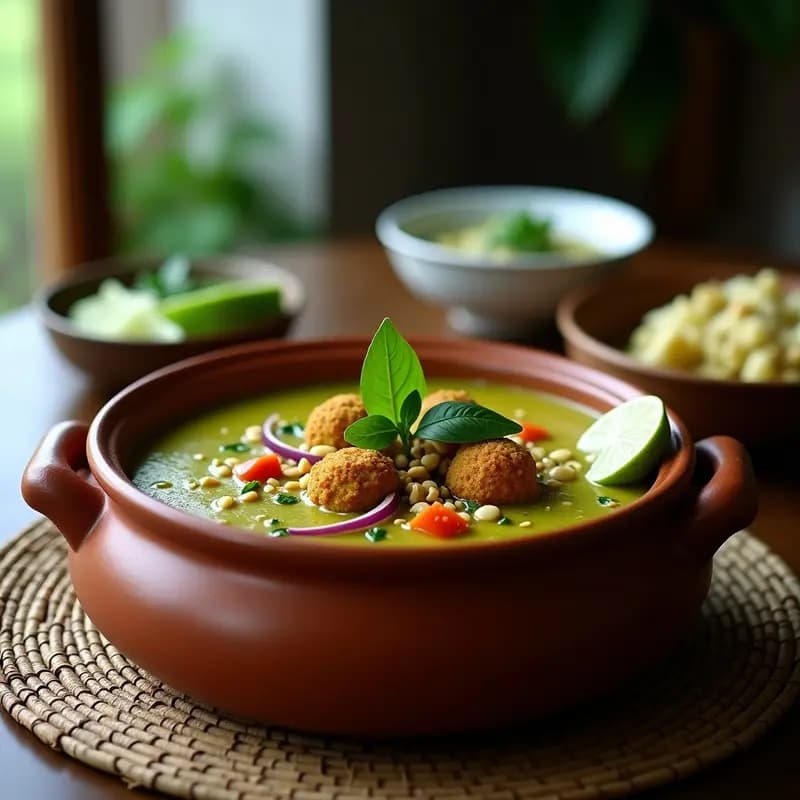 Curry Verde Tailandés con Falafel: Receta Fusion Vegana en Cazuela