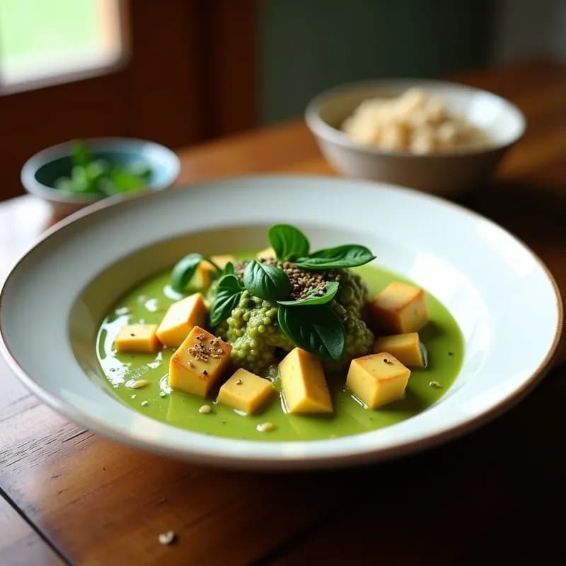 Curry Verde Japonés con Matcha y Tofu: Receta Alta en Proteína y Sin Lácteos