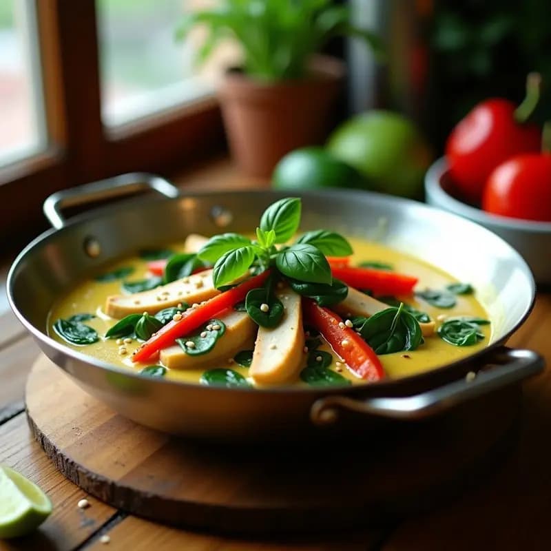Curry Verde Tailandés con Pechuga de Pavo y Espinacas: Receta Baja en Grasa
