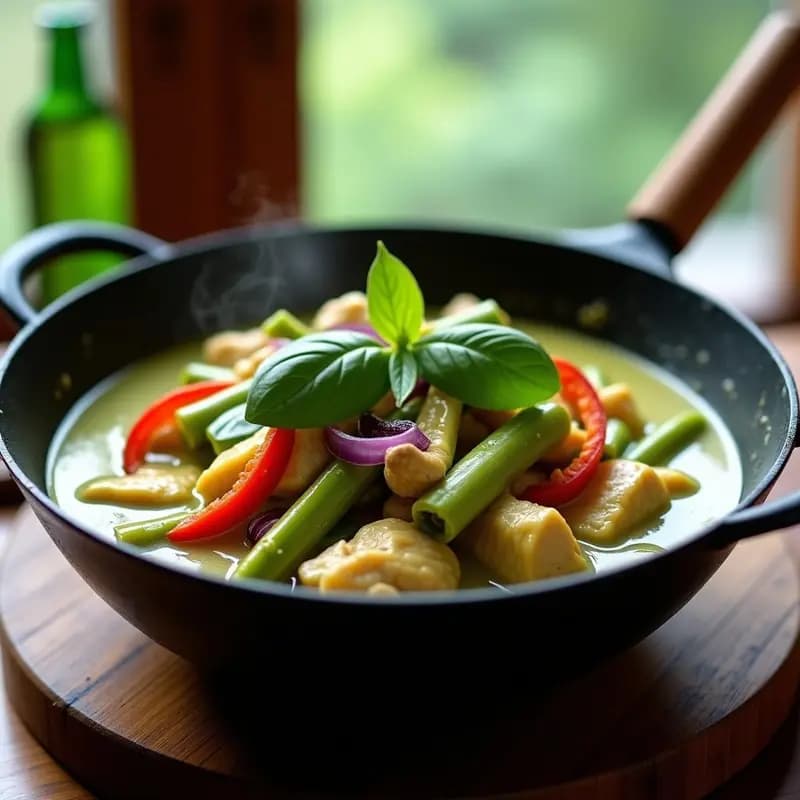 Curry Verde de Pollo y Bambú: Receta Tailandesa en Wok y Alta en Proteína