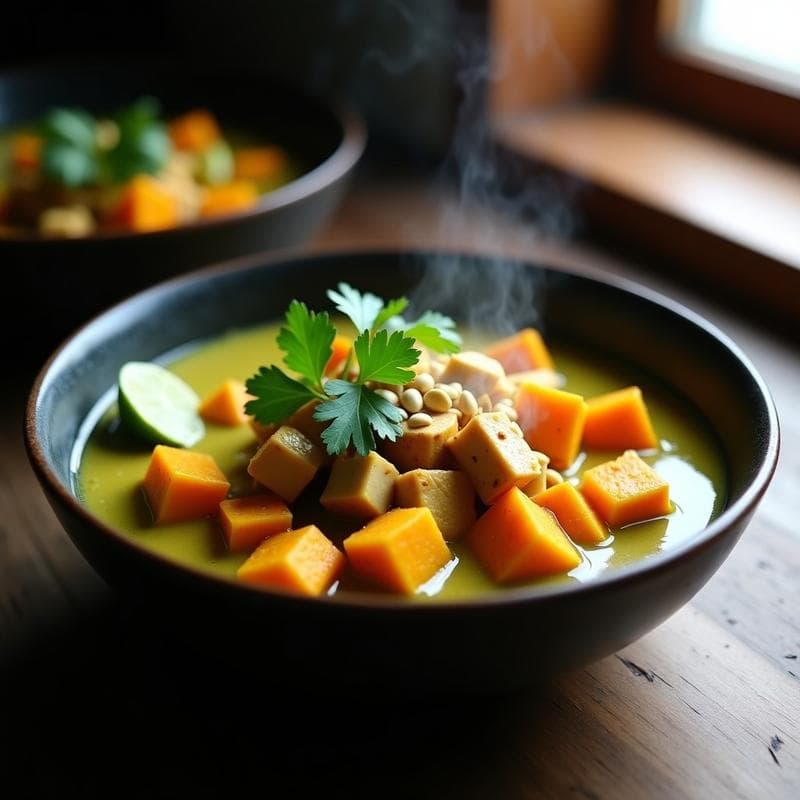 Curry Verde Tailandés con Calabaza Kabocha y Tofu: Receta en Thermomix y Sin Lactosa