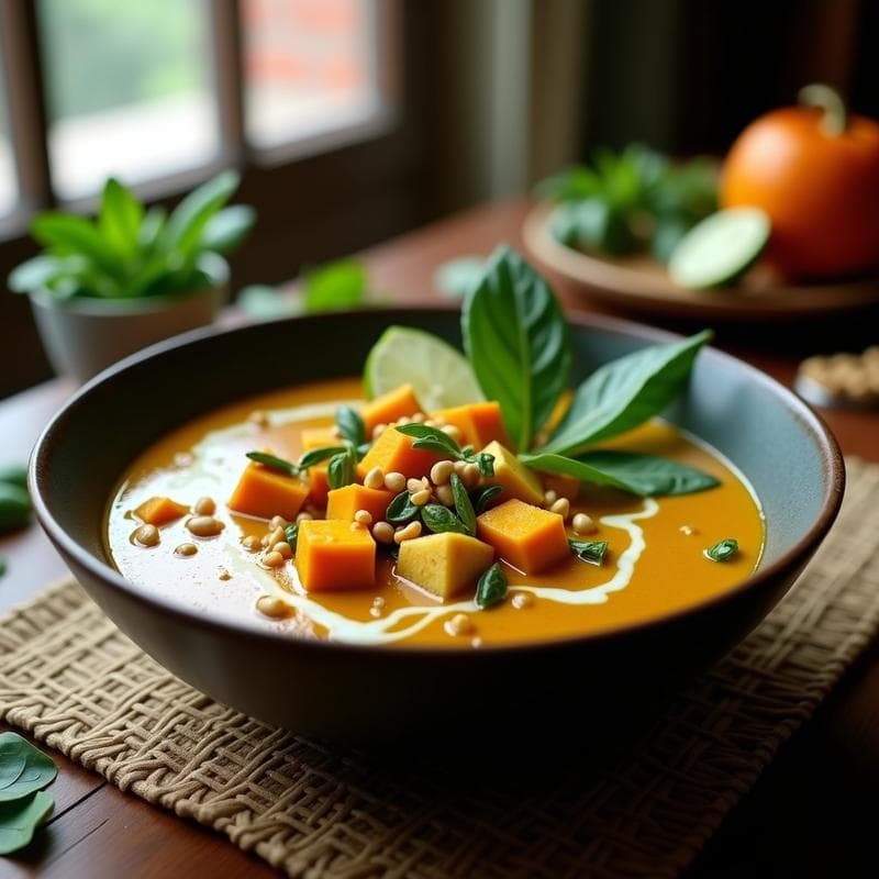 Curry Verde Tailandés con Calabaza Kabocha: Receta Vegana en Olla Express Ultracremosa