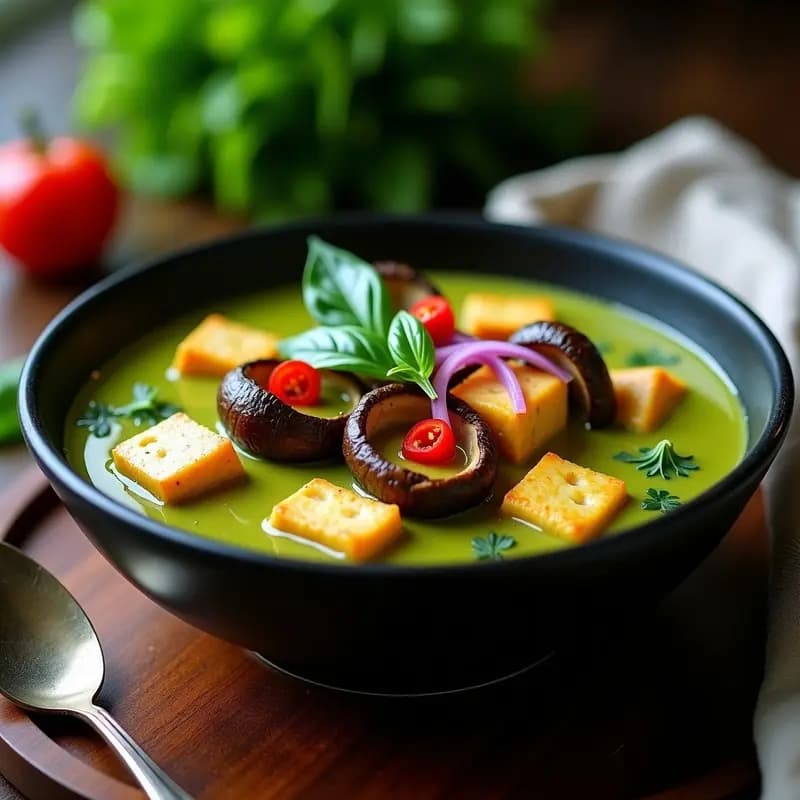 Curry Verde Tailandés con Champiñones y Tofu: Receta en Airfryer bajo en Calorías
