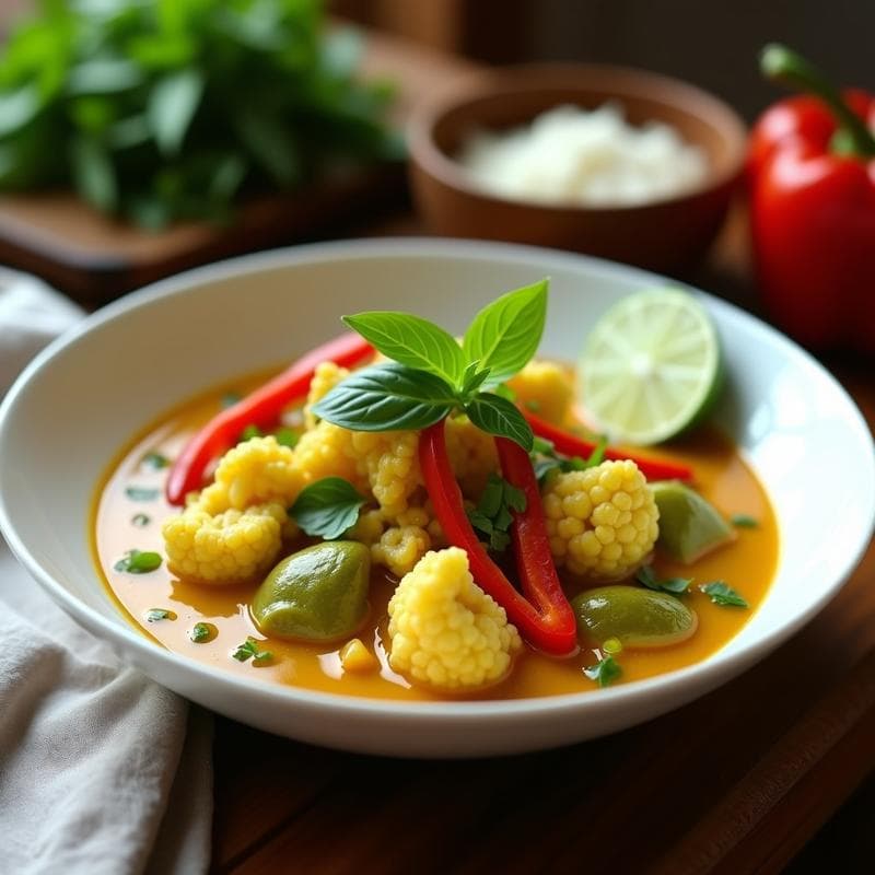 Curry Verde Tailandés con Coliflor: Receta en Airfryer Sin Lactosa y Alta en Sabor