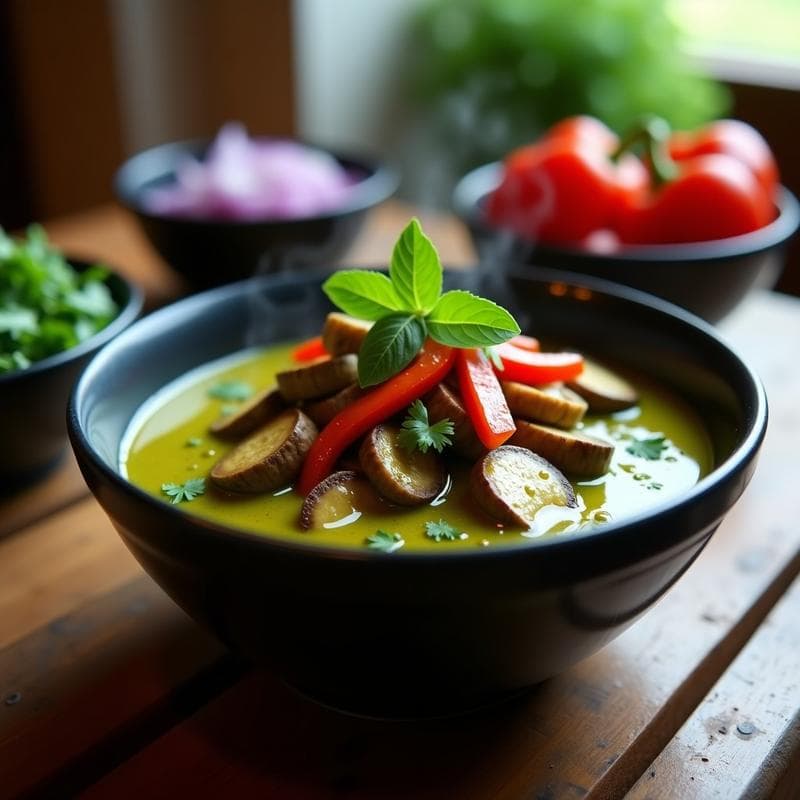 Curry Verde Tailandés con Hongos Portobello: Receta en Airfryer Ultraaromática y Sin Lactosa