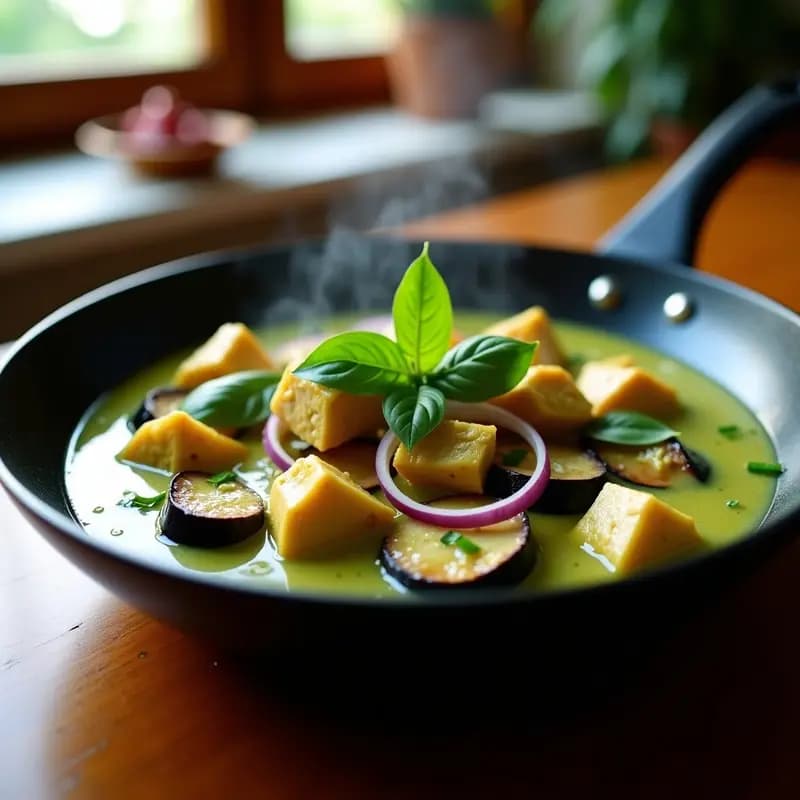 Curry Verde Tailands con Pollo y Berenjenas: Receta Picante y Crema en 30 Minutos