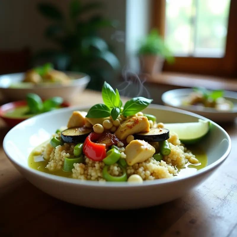 Curry Verde Tailandés con Quinoa: Receta en Airfryer Alta en Proteínas y Sin Gluten